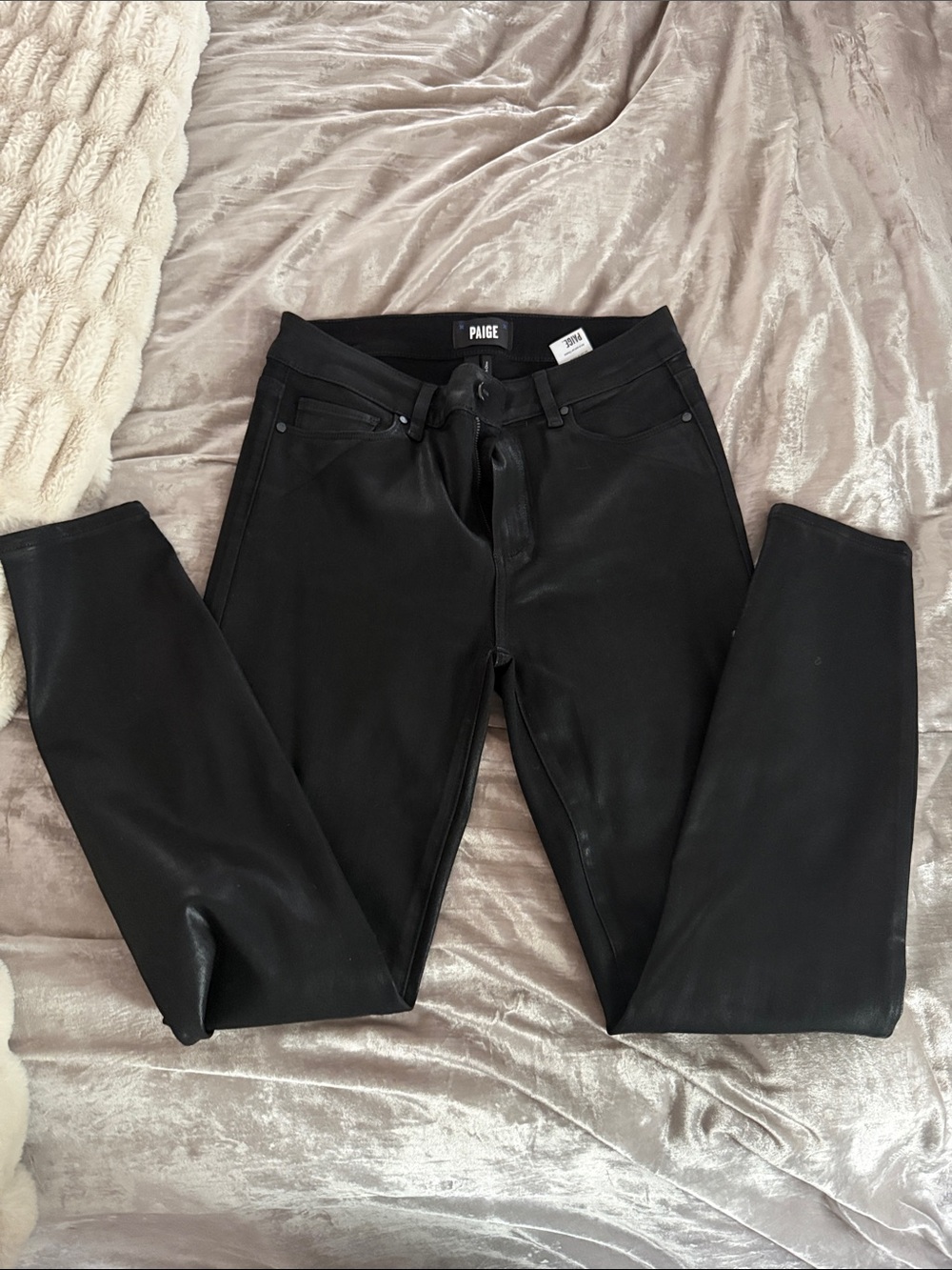 PAIGE Black Faux-Leather Skinny Jeans